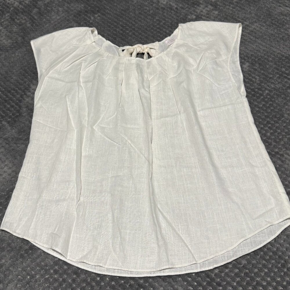 Lauren Conrad LC Women’s Cap Sleeves Pleated Scoop Neck Blouse Top - Size L